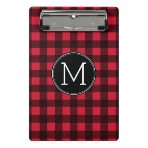 Mini Prancheta Monograma do Padrão Rustic Red & Black Buffalo Xa