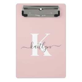 Mini Prancheta Monograma Elegante Rosa Bege em Letra Cursiva