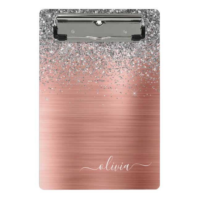 Mini Prancheta Monograma em Prata com Dourado Rosa e Brilho em Me (Frente)