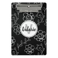 Monograma floral preto e branco simples