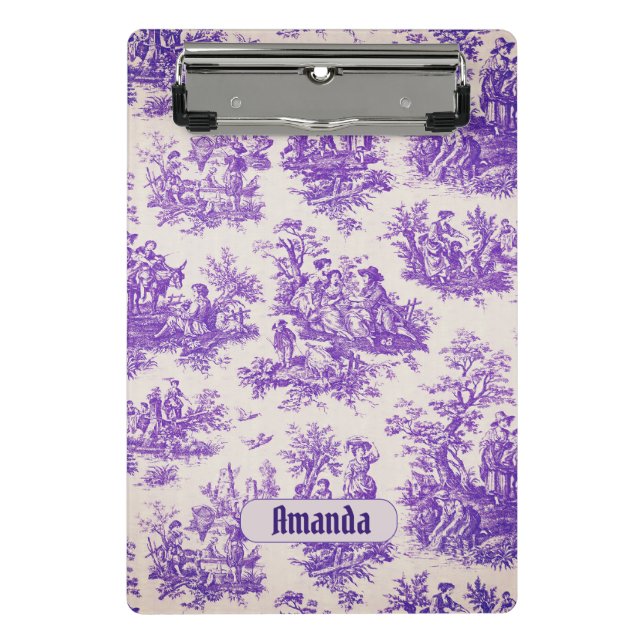 Mini Prancheta Monograma floral roxo de jouy (Frente)