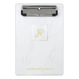 Mini Prancheta Monograma Manuscrito Marble Modern Elegante Dourad