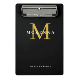 Mini Prancheta Monograma Moderno em Preto e Dourado