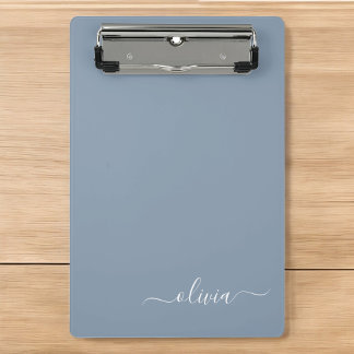 Mini Prancheta Monograma Moderno Minimalista Dusty Blue Elegante