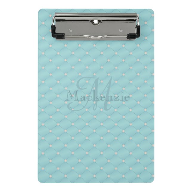 Mini Prancheta Monograma Nome personalizado Quilt Design Turquois (Frente)