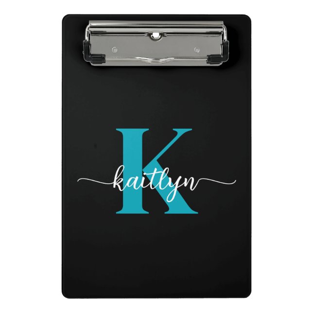 Mini Prancheta Monograma Preto Teal (Frente)