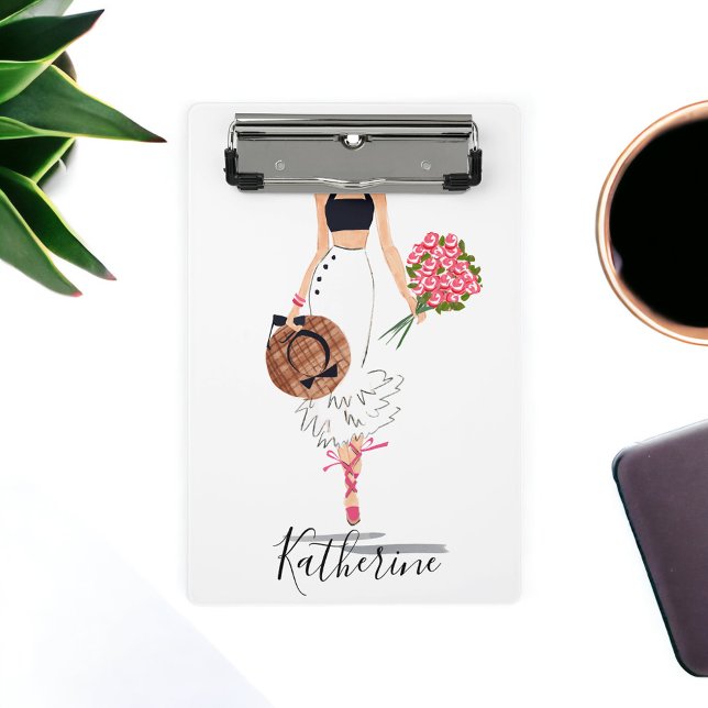 Mini Prancheta Na moda de moda feminina Flores de saia branca (Criador carregado)