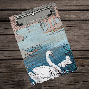 Mini Prancheta Nadando Mãe Branca Swan no Lago com Bebê