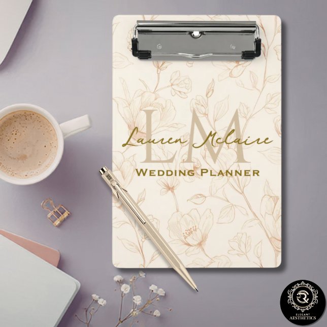 Mini Prancheta Neutral Wildflower Monogram Business Accent (Neutral Wildflower Monogram Business Accent Mini Clipboard)