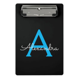 Mini Prancheta Nome Monograma Feminino de Letra Cursiva Preto Azu