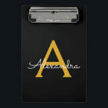 Mini Prancheta Nome Monograma Glamour Moderno Black Gold<br><div class="desc">Prancheta de Planejamento de Nome Preto e Dourado. Isso torna o presente perfeito para o aniversário de 16 anos,  casamento,  chá de noiva,  aniversário de casamento,  chá de bebê ou festa de despedida de solteira para alguém que ama luxo e estilos chiques.</div>
