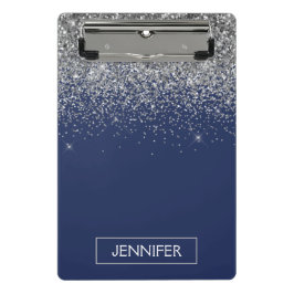 Mini Prancheta Nome Monograma Glitter Feminino Azul Marinho Prata