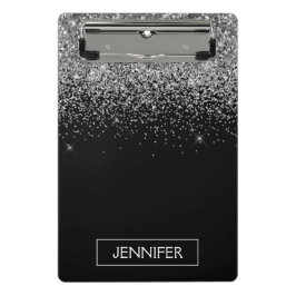 Mini Prancheta Nome Monograma Glitter Preto Prata Feminino