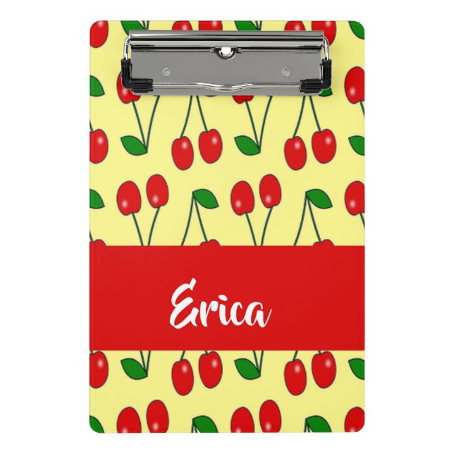 Mini Prancheta Nome personalizado cerejas vermelhas em amarelo (Frente)