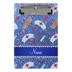 Mini Prancheta Nome personalizado enfermeira azul brilha coraçã