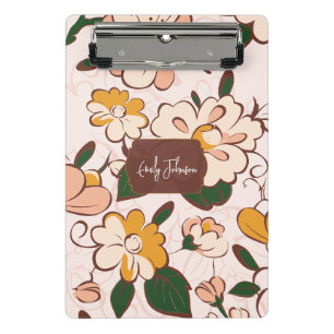 Mini Prancheta Nome Personalizado Floral Vintage Marrom Creme Des