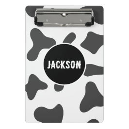 Mini Prancheta Nome Personalizado Moderno Vaca Impressão Black Wh