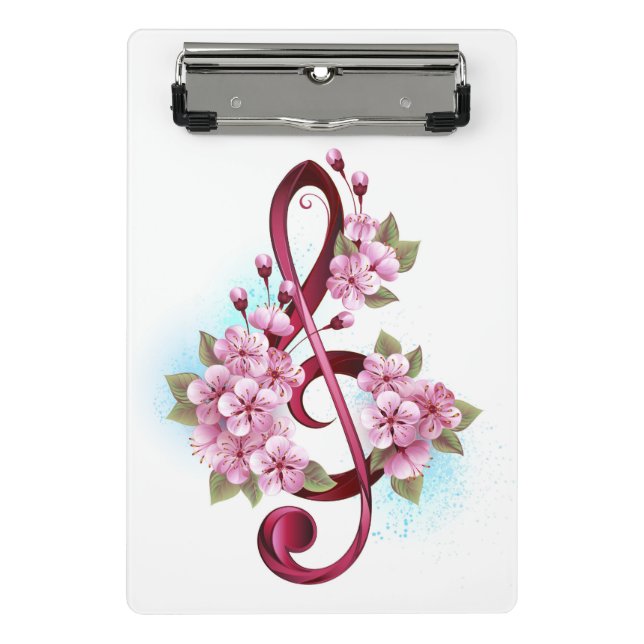 Mini Prancheta Notas de clave de trecho musical com flores de Sak (Frente)