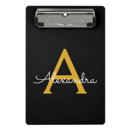 Mini Prancheta Ouro Preto Moderno Nome Monograma Feminino
