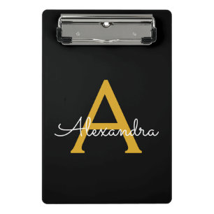 Mini Prancheta Ouro Preto Moderno Nome Monograma Feminino