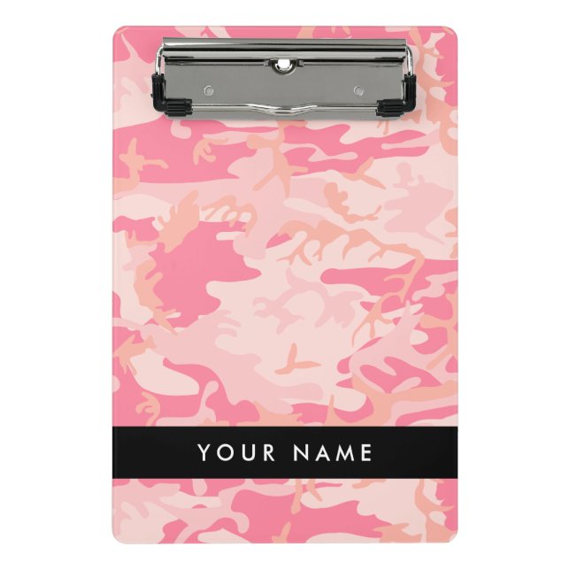 Mini Prancheta Padrão de Camuflagem Rosa, Seu nome, Personalize (Frente)