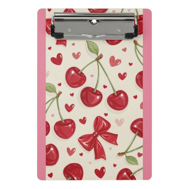 Mini Prancheta Padrão de Cereja e Laço Vermelho da Coquete Fofa  (Frente)