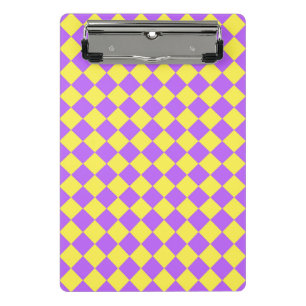 Mini Prancheta Padrão de Diamante Xadrez Amarelo Roxo