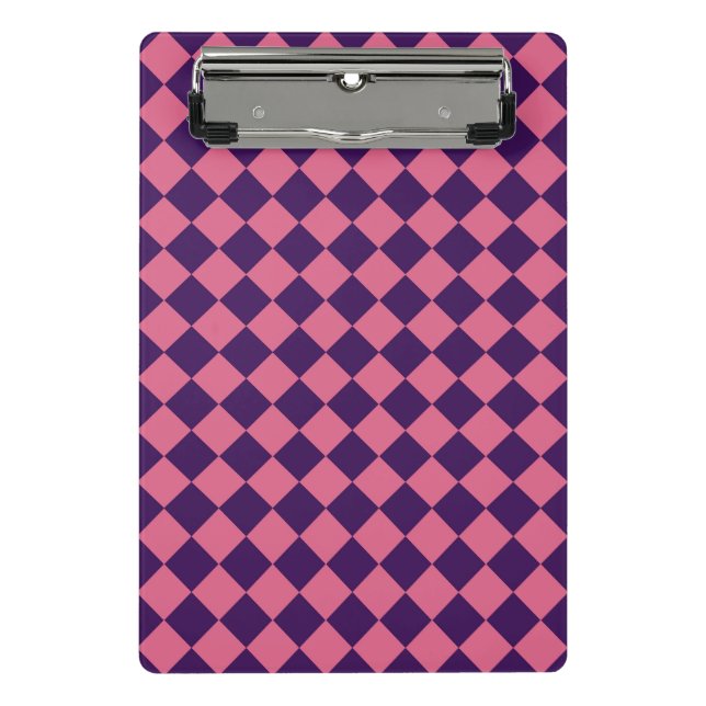 Mini Prancheta Padrão de Diamante Xadrez Rosa Roxo  (Frente)
