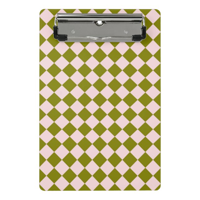 Mini Prancheta Padrão de Diamante Xadrez Rosa Verde (Frente)