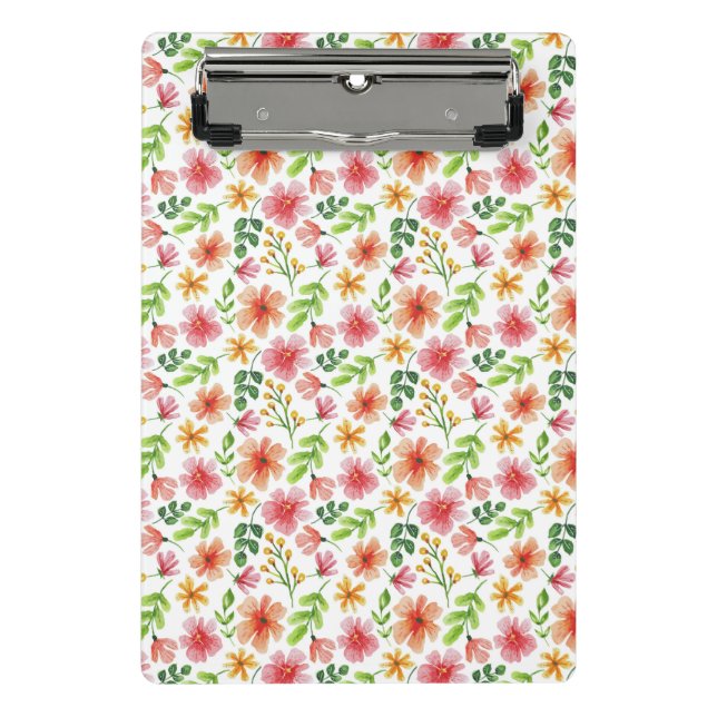 Mini Prancheta Padrão de Flores Rosa em Aquarela (Frente)