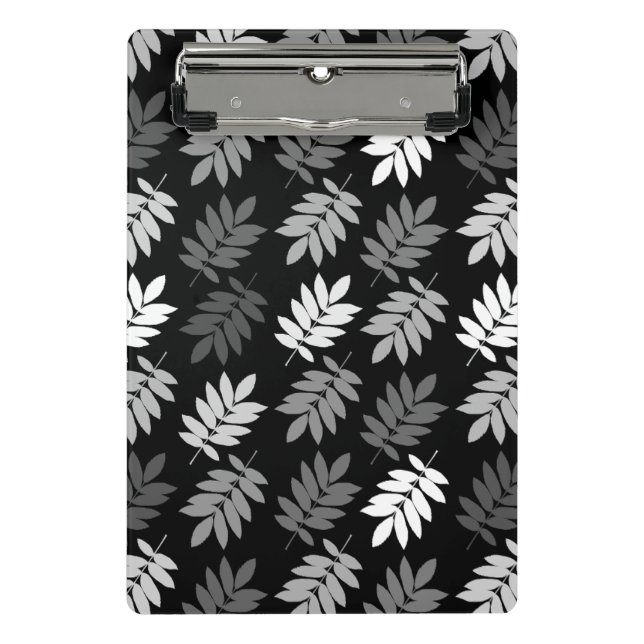 Mini Prancheta Padrão de Folha de Sabugueiro Preto Branco Cinza (Frente)