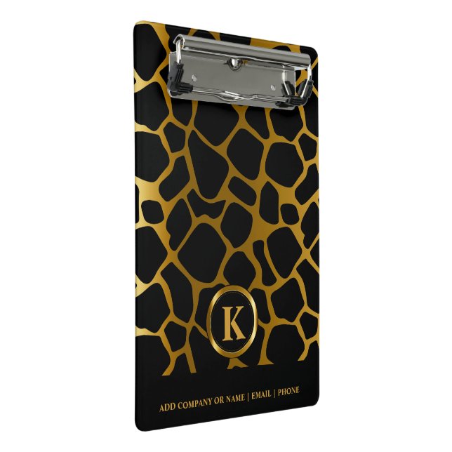 Mini Prancheta Padrão de girafa preto e Dourado monograma (Inclinado)