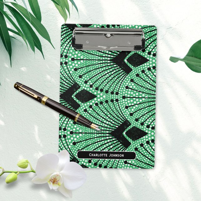 Mini Prancheta Padrão de Pavão Branco Preto Verde da Arte Elegant (Elegant Art Deco Green Black White Peacock Pattern Mini Clipboard ©Susanne Sachers - Sunny Mind 🌞)