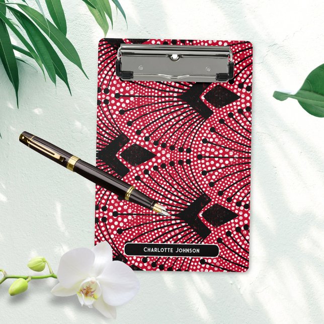 Mini Prancheta Padrão de Pavão Branco Preto Vermelho de Arte Eleg (Elegant Art Deco Red Black White Peacock Pattern Mini Clipboard ©Susanne Sachers - Sunny Mind 🌞)