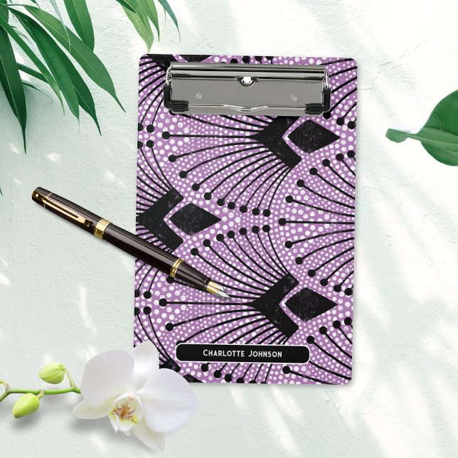 Mini Prancheta Padrão de Pavão Preto Preto Roxo da Arte Retro (Retro Art Deco Purple Black White Peacock Pattern Mini Clipboard ©Susanne Sachers - Sunny Mind 🌞)