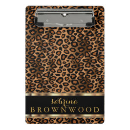 Mini Prancheta Padrão de Pele do Leopardo Marrom e Dourado