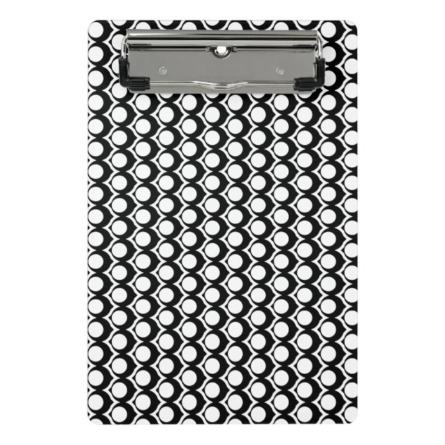 Mini Prancheta Padrão de Treliça de Círculo Branco Preto Moderno  (Frente)