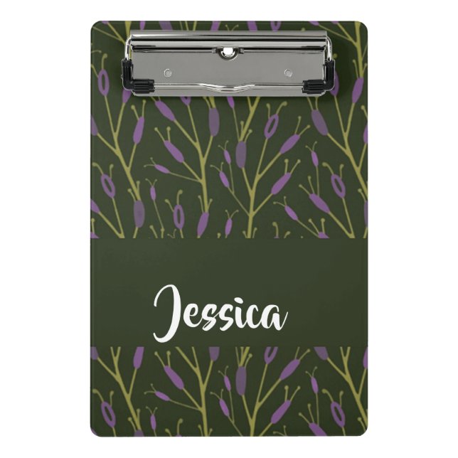 Mini Prancheta Padrão dos ramos florais roxos e verdes (Frente)