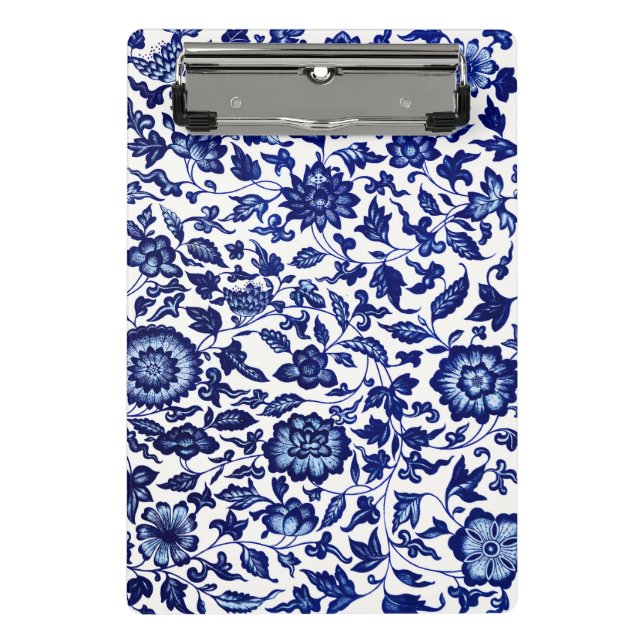 Mini Prancheta Padrão floral azul-marinho chinês em branco (Frente)