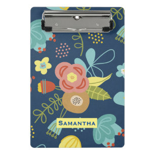 Mini Prancheta Padrão Floral Colorido Azul Escuro Personalizado