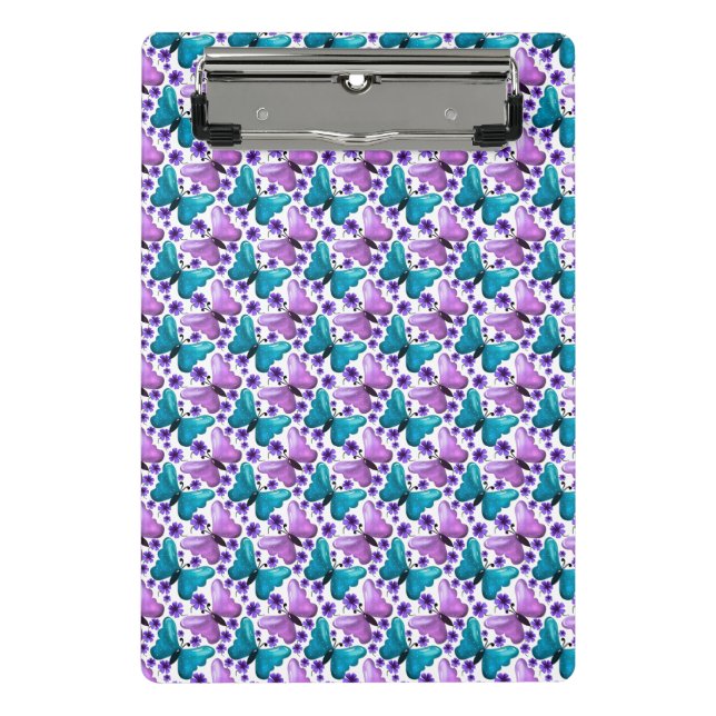 Mini Prancheta Padrão floral de borboleta roxa-verde  (Frente)