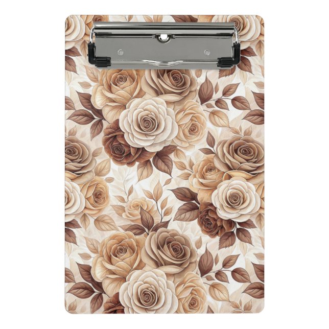 Mini Prancheta Padrão Floral de Rosa de Café (Frente)