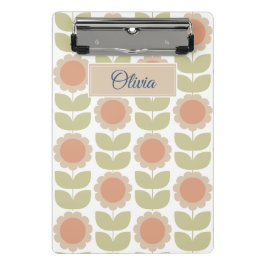 Mini Prancheta Padrão Floral Retro Rosa Pastel Meados do Século