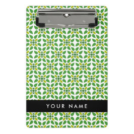 Mini Prancheta Padrão Folha, Folhas Verdes, Seu Nome