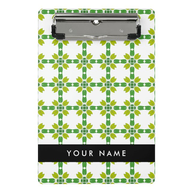 Mini Prancheta Padrão Folha, Folhas Verdes, Seu Nome (Frente)