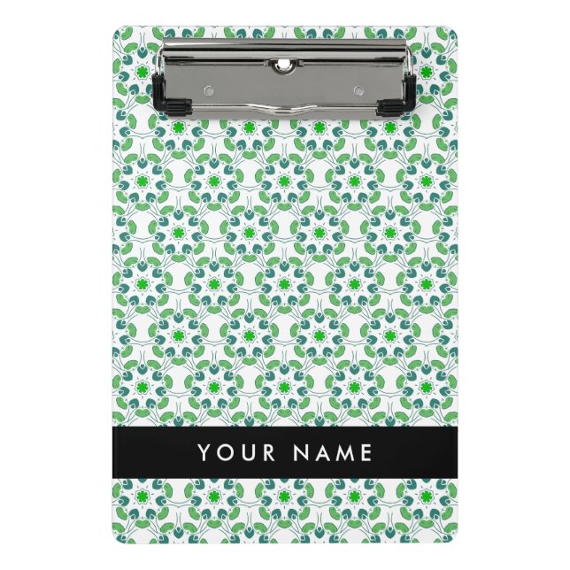 Mini Prancheta Padrão Folha, Folhas Verdes, Seu Nome (Frente)