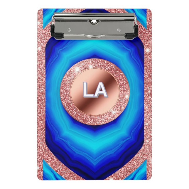 Mini Prancheta Padrão Geométrico Azul Abstrato com Dourado Rosado (Frente)