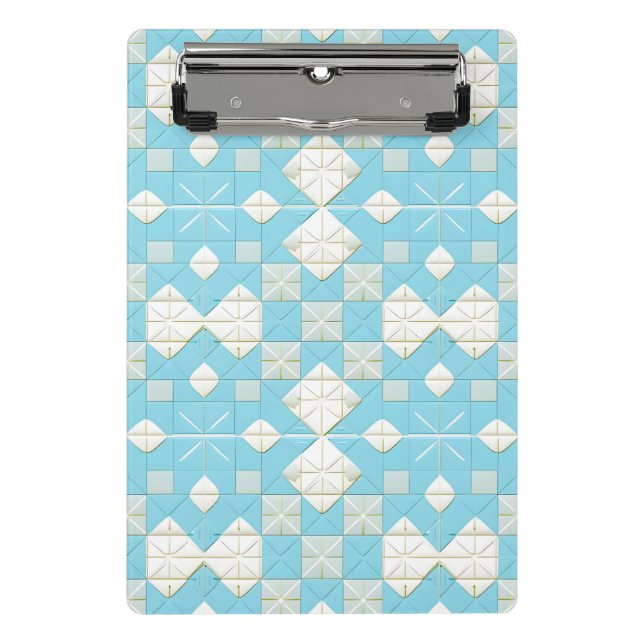 Mini Prancheta Padrão Geométrico Azul e Branco (Frente)