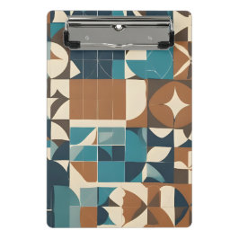 Mini Prancheta Padrão Geométrico Azul Escuro, Turquesa, Marrom e 