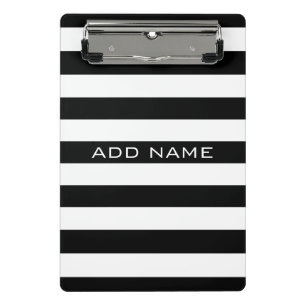 Mini Prancheta Padrão Striped Preto e Branco com Nome